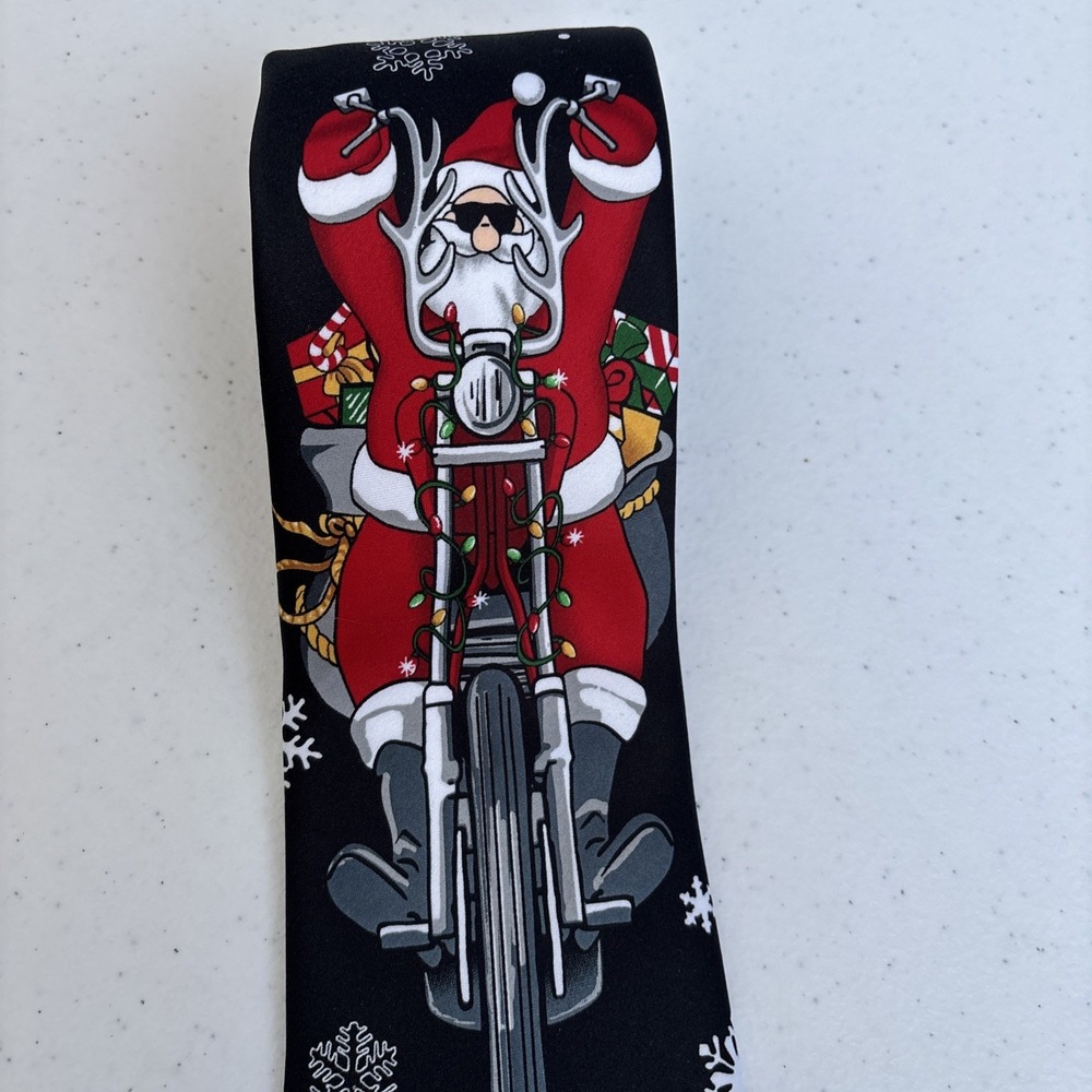 Noel Holiday Collection Black Snowflake Santa Motorcycle Christmas‎ Holiday Tie